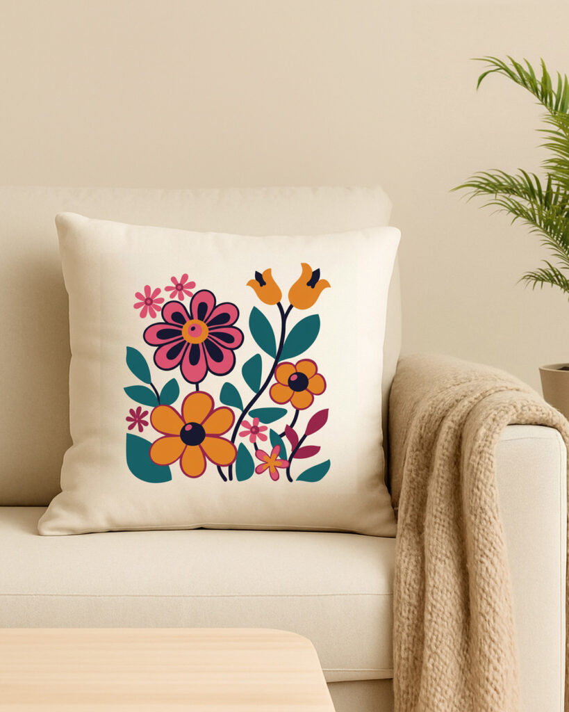 Kussen met een afbeelding van een vintage bloemen boeket met klokjes
