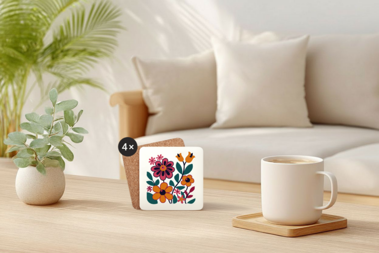 Onderzetter met een afbeelding van een vintage bloemen boeket met klokjes