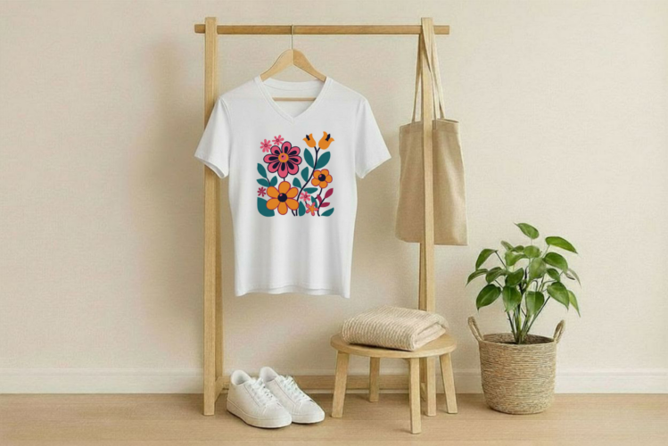 T-shirt met een afbeelding van een vintage bloemen boeket met klokjes