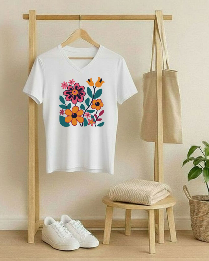 T-shirt met een afbeelding van een vintage bloemen boeket met klokjes