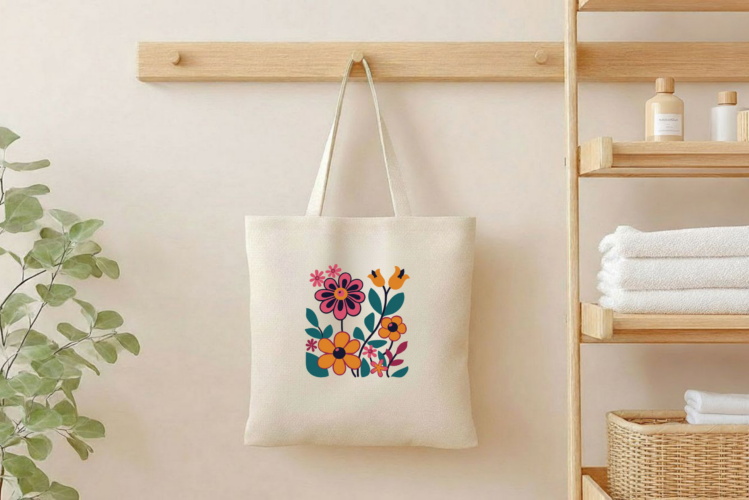 Katoenen tas met een afbeelding van een vintage bloemen boeket met klokjes