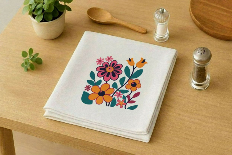 Theedoek met een afbeelding van een vintage bloemen boeket met klokjes